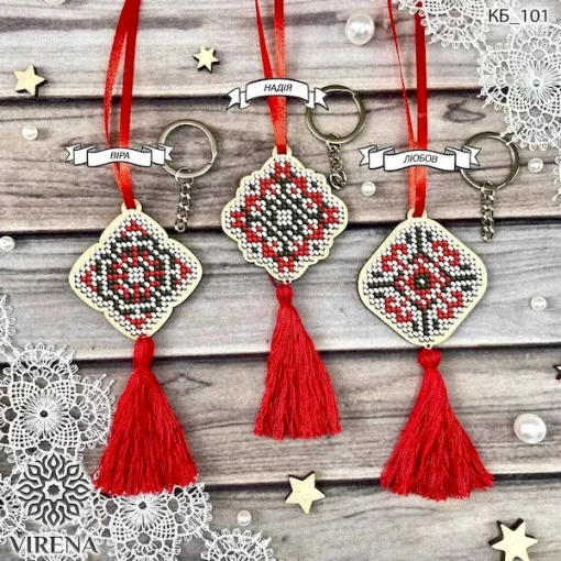 Набір брелоків текстової вишивки: Віра, Надія, Любов, КБ-101