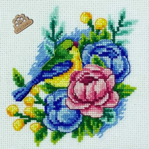 Набір для вишивки хрестиком &quot;Квіти з пташкою&quot;, VC-016
