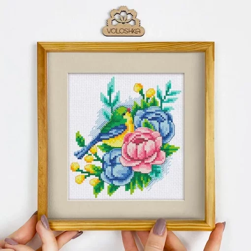 Набір для вишивки хрестиком &quot;Квіти з пташкою&quot;, VC-016