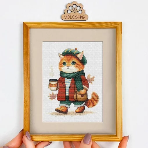 Набір для вишивки хрестиком, "Котик з кавою" VC-049