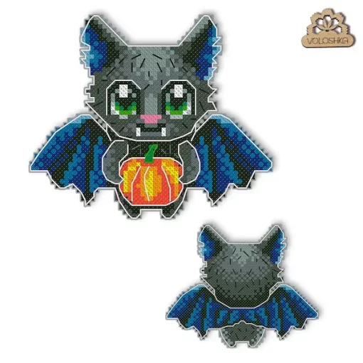 Набір для вишивки на пластиковій канві &quot;Кажан з гарбузом&quot; VPC_025