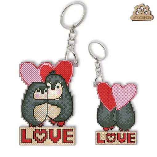 Брелок для вишивки хрестиком на пластиковій канві &quot;Солодка парочка: Пінгвіни&quot;, VPC_053