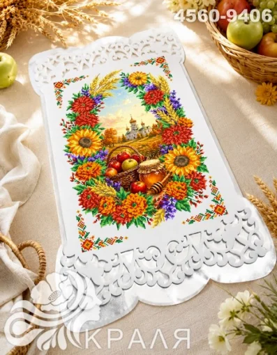 Рушник з перфорованим мереживом та атласною підкладкою (4560-9406)