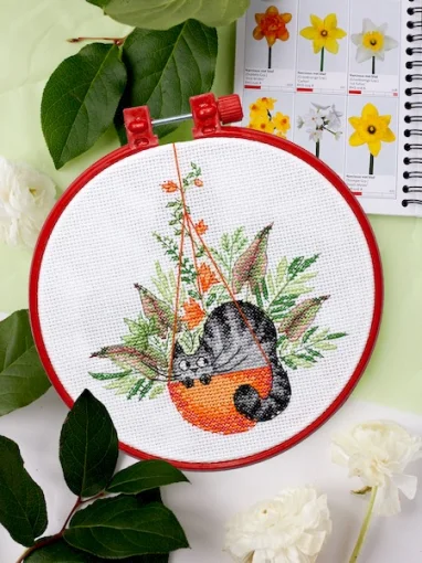 Набір для вишивки хрестиком "А у кошику-кішка" 