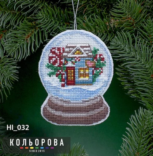 Новорічна іграшка на пластиковій основі НІ_032 "Снігова куля. Солодка хатинка"