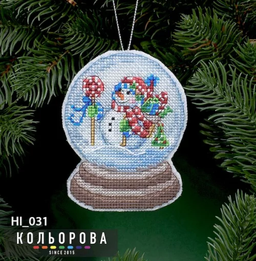 Новорічна іграшка на пластиковій основі НІ_031 "Снігова куля. Веселий сніговичок"